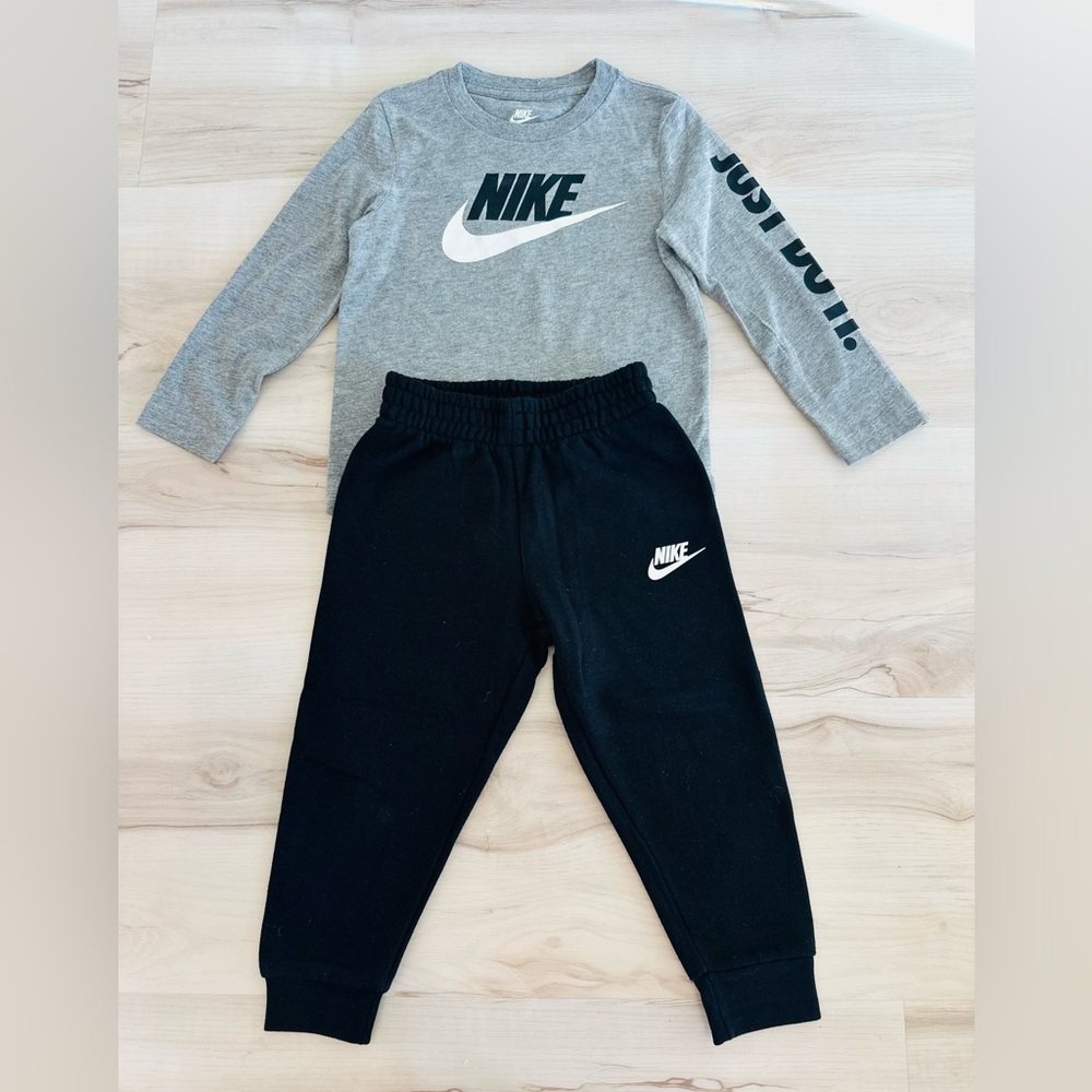 Nike Kids Gray Top and Black Joggers Set